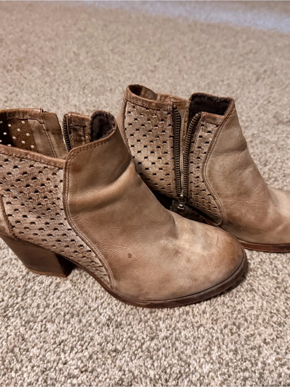 Women's Taupe Perforated Leather Ankle Booties